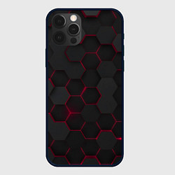 Чехол для iPhone 12 Pro Max Соты с красным свечением, цвет: 3D-черный