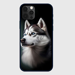 Чехол для iPhone 12 Pro Max Собака Хаски с голубыми глазами, цвет: 3D-черный