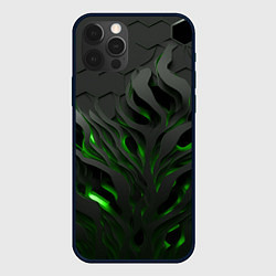 Чехол для iPhone 12 Pro Max Объемные черные и зеленые линии, цвет: 3D-черный