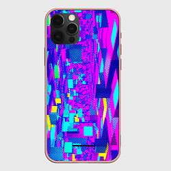 Чехол iPhone 12 Pro Max Неоновые розовые и голубые светящиеся кубики