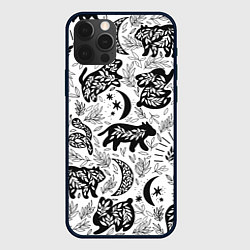 Чехол для iPhone 12 Pro Max Веточки и лесные звери - паттерн, цвет: 3D-черный