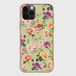 Чехол для iPhone 12 Pro Max Акварельные цветы - паттерн зеленый, цвет: 3D-светло-розовый