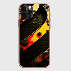 Чехол iPhone 12 Pro Max Зеленая текстура оранжевые полосы