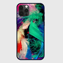 Чехол для iPhone 12 Pro Max Неоновые перья павлина, цвет: 3D-черный