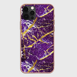 Чехол для iPhone 12 Pro Max Фиолетовые и золотые блестки, цвет: 3D-светло-розовый