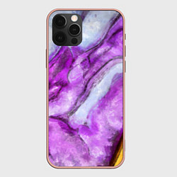 Чехол для iPhone 12 Pro Max Рисунок текстуры белого и фиолетового мрамора, цвет: 3D-светло-розовый