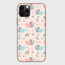 Чехол для iPhone 12 Pro Max Влюбленные коты паттерн, цвет: 3D-светло-розовый