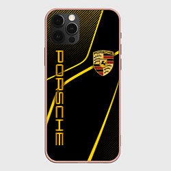 Чехол для iPhone 12 Pro Max Porsche - Gold line, цвет: 3D-светло-розовый