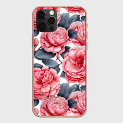 Чехол для iPhone 12 Pro Max Цветы и бутоны розы - паттерн, цвет: 3D-светло-розовый