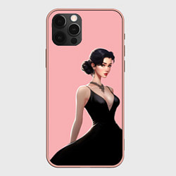 Чехол для iPhone 12 Pro Max Girl in black dress - pink, цвет: 3D-светло-розовый