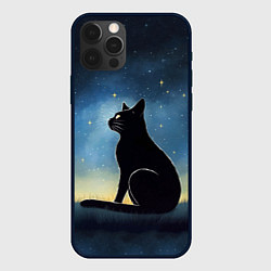 Чехол для iPhone 12 Pro Max Черный кот и звезды - акварель, цвет: 3D-черный