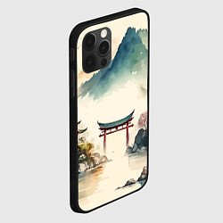 Чехол для iPhone 12 Pro Max Японский пейзаж - акварель, цвет: 3D-черный — фото 2
