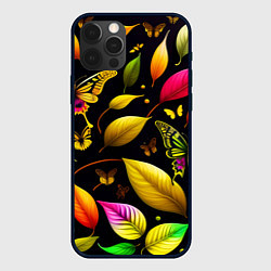 Чехол для iPhone 12 Pro Max Листья и бабочки, цвет: 3D-черный