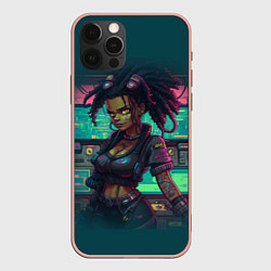 Чехол для iPhone 12 Pro Max Киберпанк афро девушка с дредами, цвет: 3D-светло-розовый