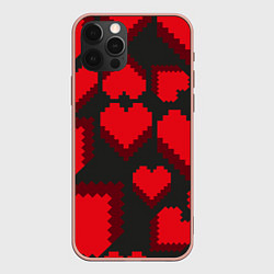 Чехол для iPhone 12 Pro Max Pixel hearts, цвет: 3D-светло-розовый