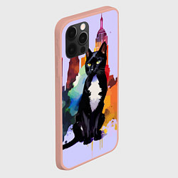 Чехол для iPhone 12 Pro Max Милая кисуля в Нью-Йорке - акварель, цвет: 3D-светло-розовый — фото 2