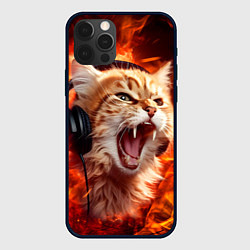 Чехол для iPhone 12 Pro Max Кот пламенный меломан, цвет: 3D-черный