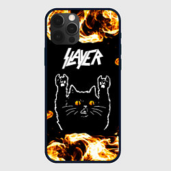 Чехол для iPhone 12 Pro Max Slayer рок кот и огонь, цвет: 3D-черный