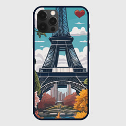 Чехол для iPhone 12 Pro Max Эйфелева башня в цветах, цвет: 3D-черный