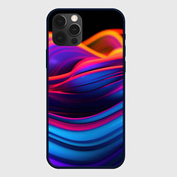 Чехол для iPhone 12 Pro Max Яркие неоновые волны, цвет: 3D-черный