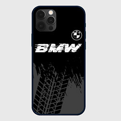 Чехол для iPhone 12 Pro Max BMW speed на темном фоне со следами шин: символ св, цвет: 3D-черный
