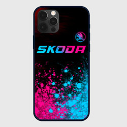 Чехол для iPhone 12 Pro Max Skoda - neon gradient: символ сверху, цвет: 3D-черный