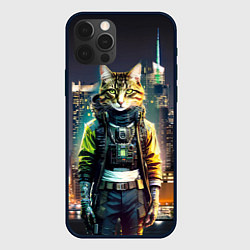 Чехол для iPhone 12 Pro Max Cool cat in New York city at night, цвет: 3D-черный