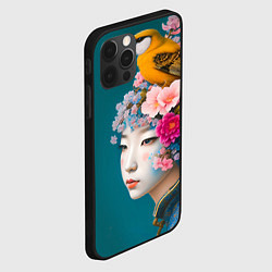 Чехол для iPhone 12 Pro Max Японка с птицей на фоне цветущей сакуры, цвет: 3D-черный — фото 2