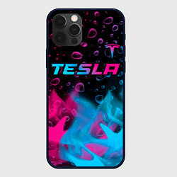 Чехол для iPhone 12 Pro Max Tesla - neon gradient: символ сверху, цвет: 3D-черный
