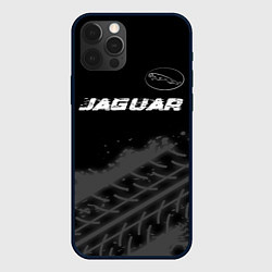 Чехол для iPhone 12 Pro Max Jaguar speed на темном фоне со следами шин: символ, цвет: 3D-черный