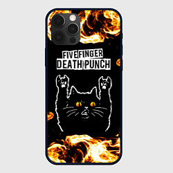 Чехол для iPhone 12 Pro Max Five Finger Death Punch рок кот и огонь, цвет: 3D-черный