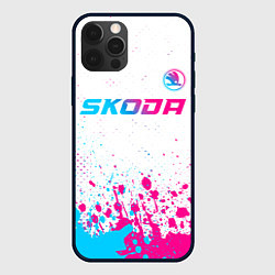 Чехол для iPhone 12 Pro Max Skoda neon gradient style: символ сверху, цвет: 3D-черный