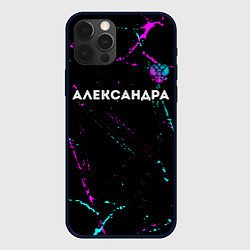 Чехол iPhone 12 Pro Max Александра и неоновый герб России: символ сверху