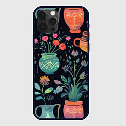Чехол для iPhone 12 Pro Max Паттерн из цветочных горшков, цвет: 3D-черный
