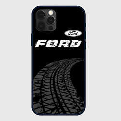 Чехол для iPhone 12 Pro Max Ford speed на темном фоне со следами шин: символ с, цвет: 3D-черный