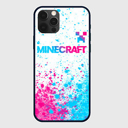 Чехол для iPhone 12 Pro Max Minecraft neon gradient style: символ сверху, цвет: 3D-черный