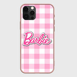 Чехол для iPhone 12 Pro Max Барби лого розовая клетка, цвет: 3D-светло-розовый
