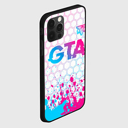 Чехол для iPhone 12 Pro Max GTA neon gradient style: символ сверху, цвет: 3D-черный — фото 2