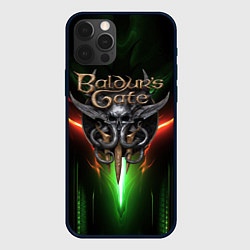 Чехол iPhone 12 Pro Max Baldurs Gate 3 logo green red light