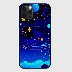 Чехол для iPhone 12 Pro Max Мультяшный космос темно-синий, цвет: 3D-черный