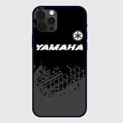 Чехол для iPhone 12 Pro Max Yamaha speed на темном фоне со следами шин: символ, цвет: 3D-черный