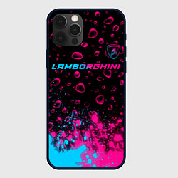 Чехол для iPhone 12 Pro Max Lamborghini - neon gradient: символ сверху, цвет: 3D-черный