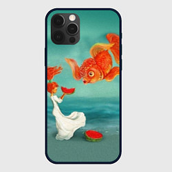 Чехол iPhone 12 Pro Max Девочка с арбузом и золотая рыбка