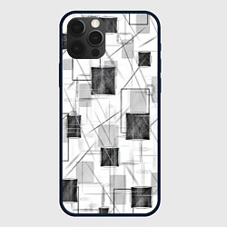 Чехол для iPhone 12 Pro Max Квадраты и штрихи, цвет: 3D-черный