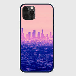 Чехол для iPhone 12 Pro Max Город в розовом и фиолетовом цветах, цвет: 3D-черный