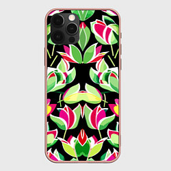 Чехол для iPhone 12 Pro Max Зеркальный паттерн из тюльпанов - мода, цвет: 3D-светло-розовый