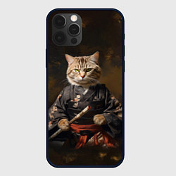 Чехол для iPhone 12 Pro Max Кот самурай на темном фоне, цвет: 3D-черный