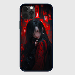 Чехол для iPhone 12 Pro Max Девушка из аниме и красные печати, цвет: 3D-черный