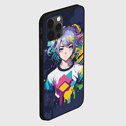 Чехол для iPhone 12 Pro Max Аниме с фиолетовыми волосами, цвет: 3D-черный — фото 2