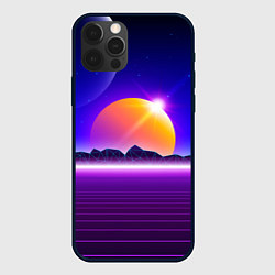 Чехол для iPhone 12 Pro Max Mountains - sun - space - vaporwave, цвет: 3D-черный